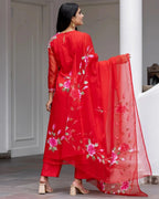 ANNI DESIGNER Womens Chanderi Cotton Straight Printed Kurta with Pant & Dupatta (Guni Red-NW_S_Red_Small)