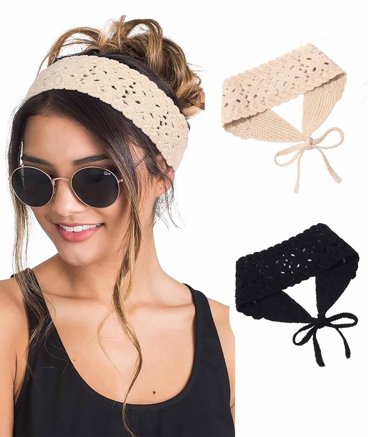 Rupeerise 2 Pcs Head Scarf For Women, Crochet Lace Bandana Set, Elegant Hair Accessories For Outdoor Activities & Everyday Use,  21