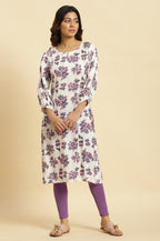 W White Floral Printed Gota Regular Kurta For Women