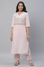 Aurelia Pink Floral Printed Printed Cotton Straight Long Kurta