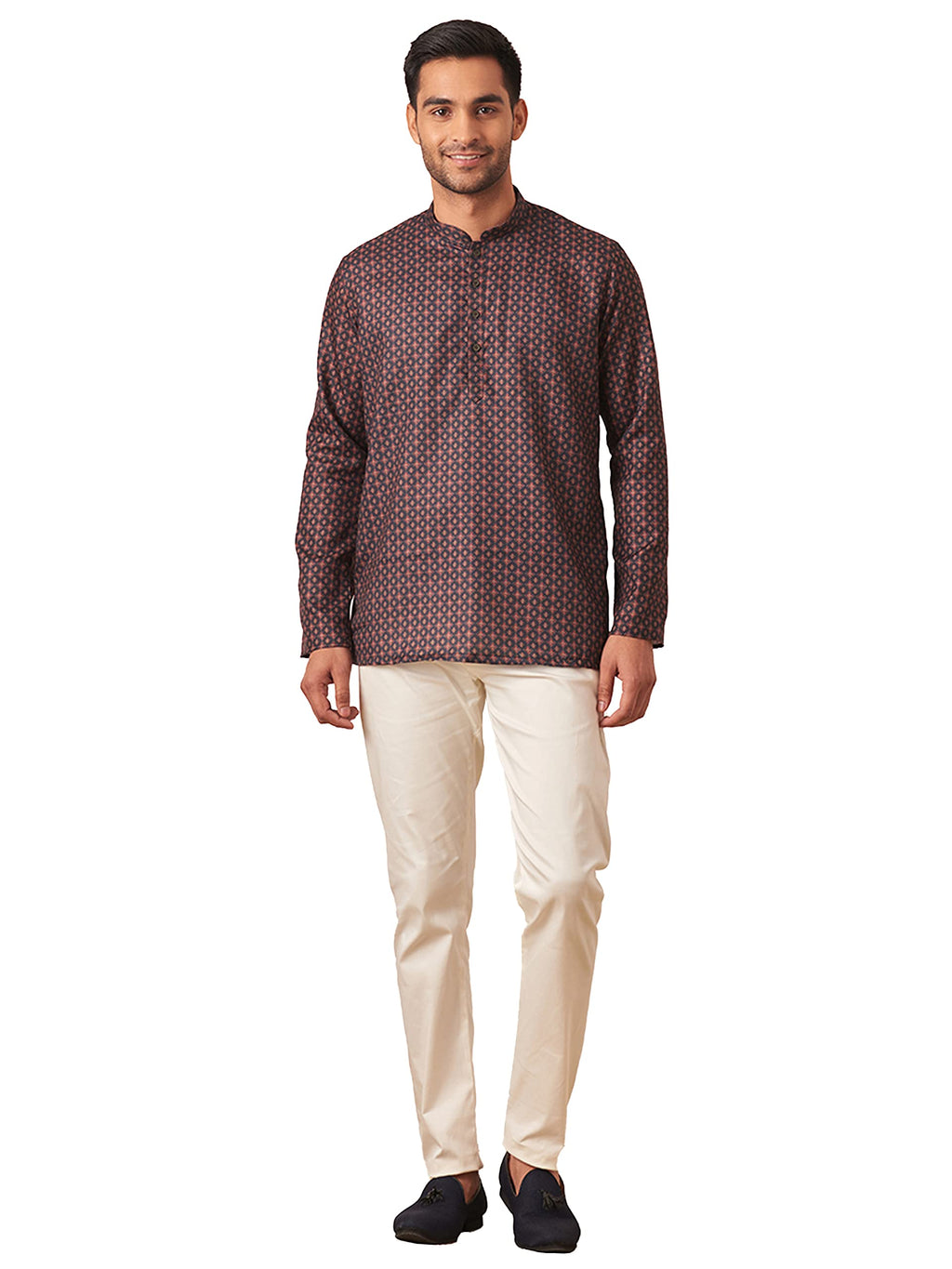 Manyavar MenS Short Kurta, Full Sleeves Mandarin Collar Ethnic Waist Length Kurta Only, Kurta For Festival, Wedding, Blended Vi