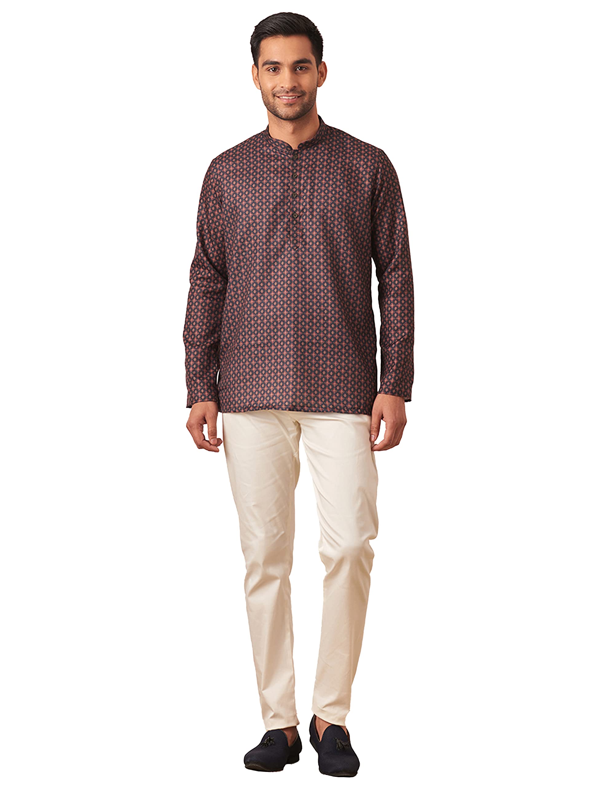 Manyavar MenS Short Kurta, Full Sleeves Mandarin Collar Ethnic Waist Length Kurta Only, Kurta For Festival, Wedding, Blended Vi