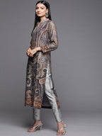 Libas WomenS Velvet Printed Straight Kurta (24185_Multi Black