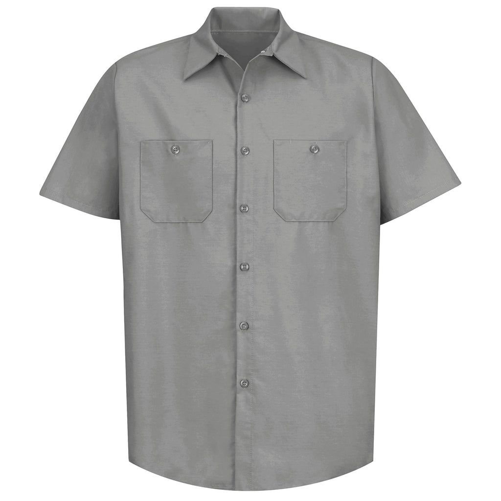 Red Kap Mens Standard Industrial Work Shirt, Regular Fit, Short Sleeve, Light grey, 6X-Large