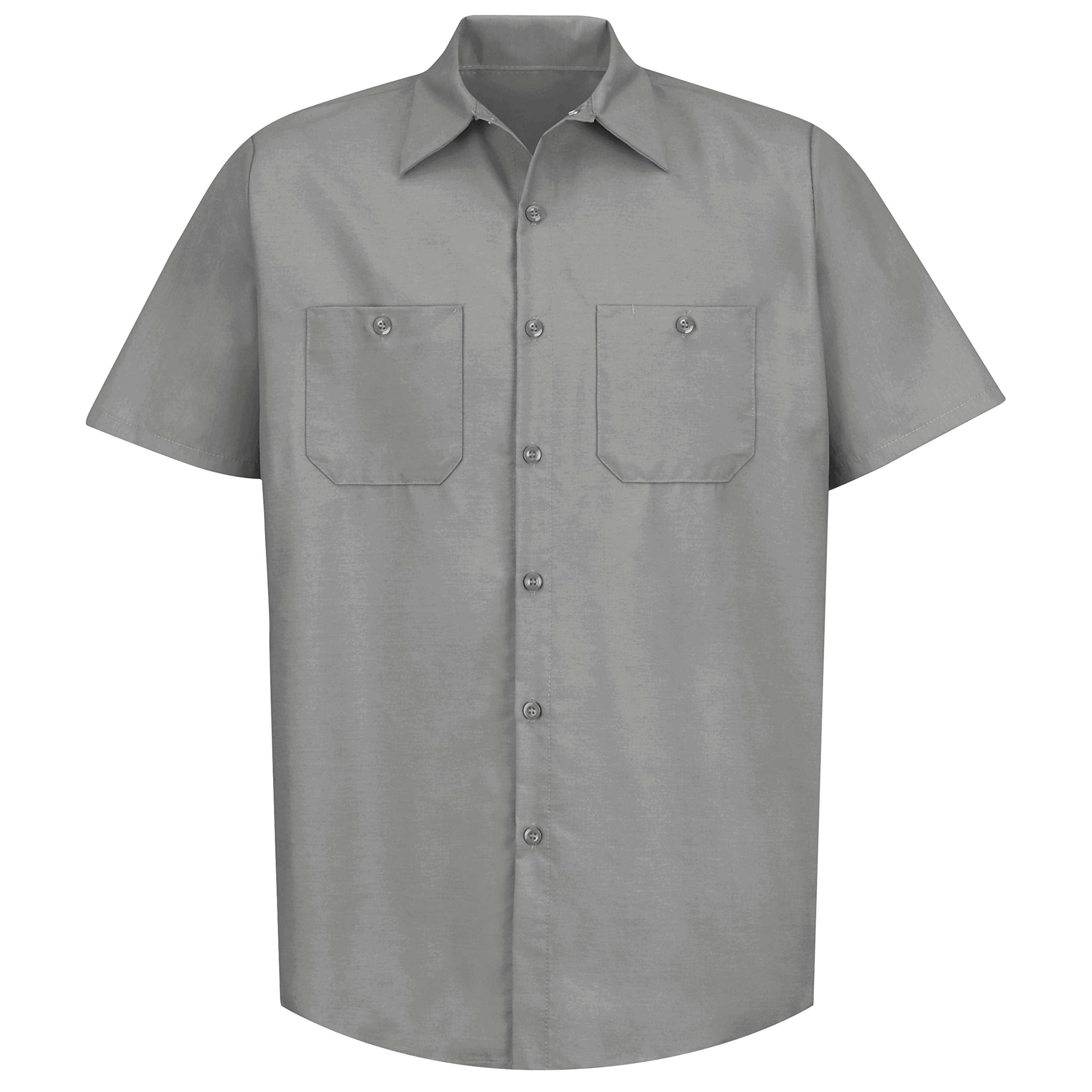 Red Kap Mens Standard Industrial Work Shirt, Regular Fit, Short Sleeve, Light grey, 6X-Large