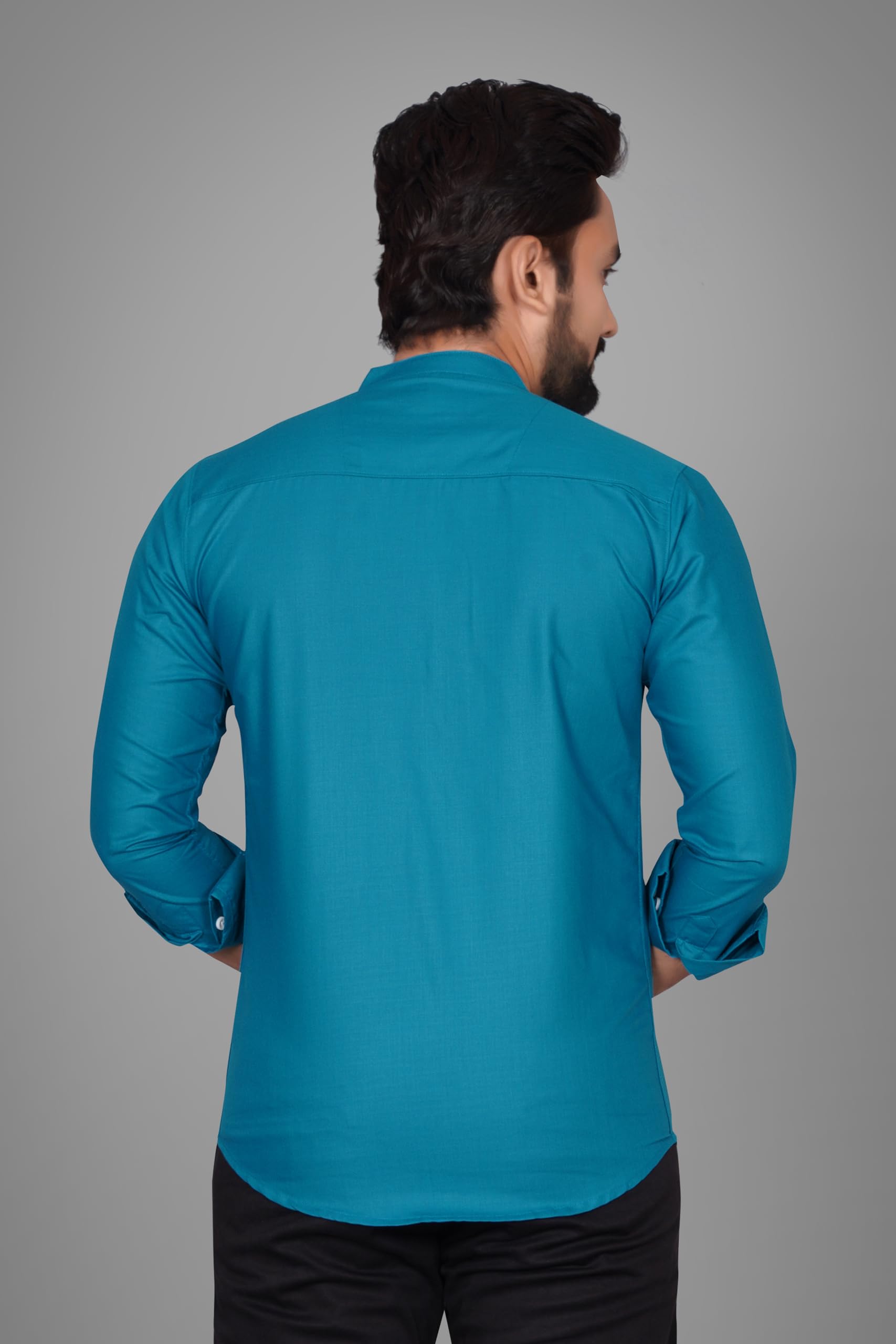 Besix MenS Regular Fit Solid Cotton Shirt | Chinese Collar | Casual | Plain | Branded | Mandarin Collar | Full Sleeve | Summer