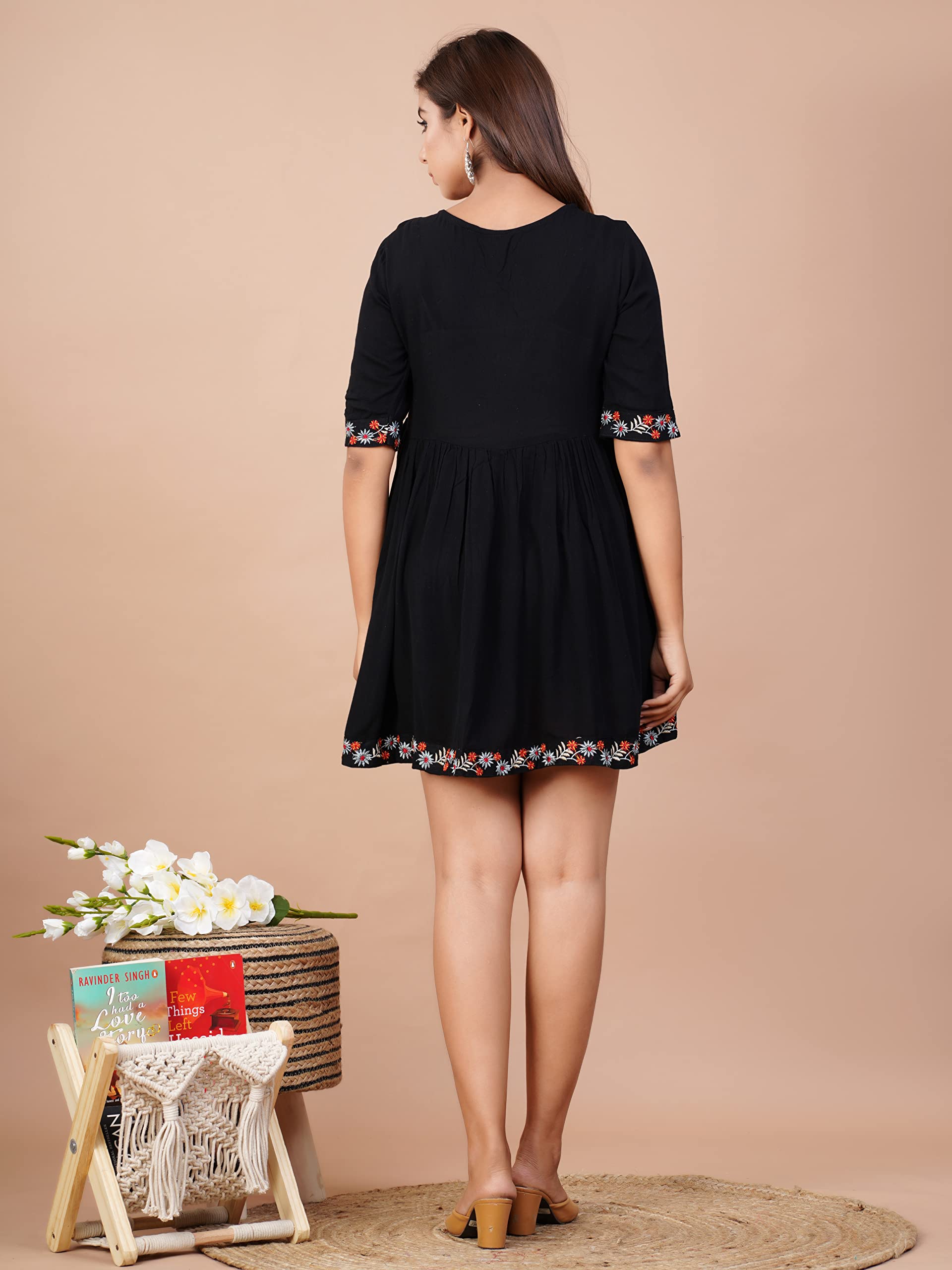 Digital Shopee Women'S Crepe Solid Regular Dress Shirt (Ds-117-Print-S_Black, Regular Fit Kurta, Small