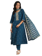 Gerua By Libas Womens Embroidered Silk Blend A-Line Kurta With Trousers And Dupatta