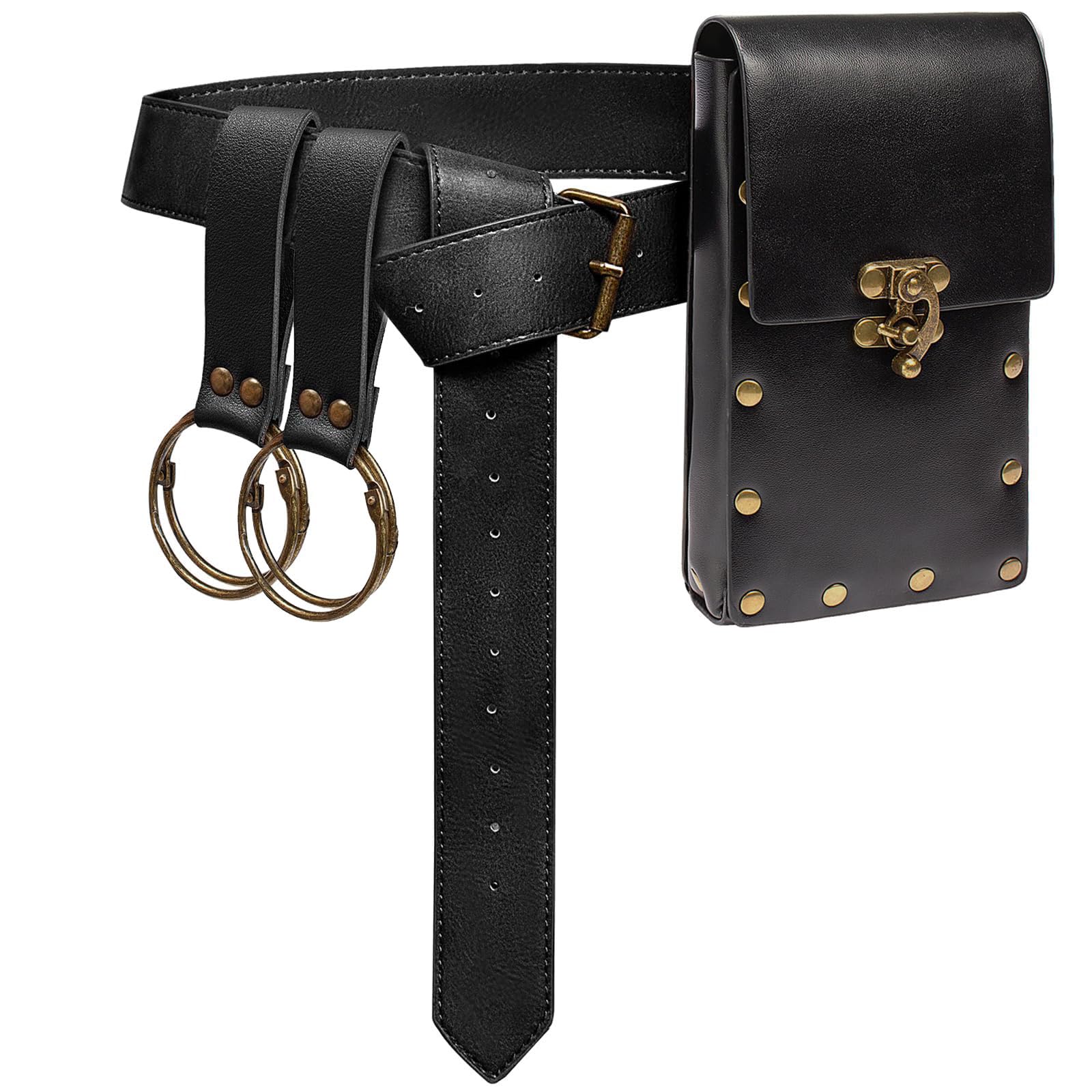 Ren Faire Costume Sets Medieval Belt Pouch Casual Fanny Pack Phone Holder Steampunk Festival Cosplay Accessory Waist Bag (1-Blac
