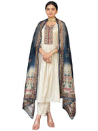 ANNI DESIGNER Womens Rayon Viscose Straight Printed Kurta with Pant & Dupatta (LADKI Cream_S_Cream_Small)