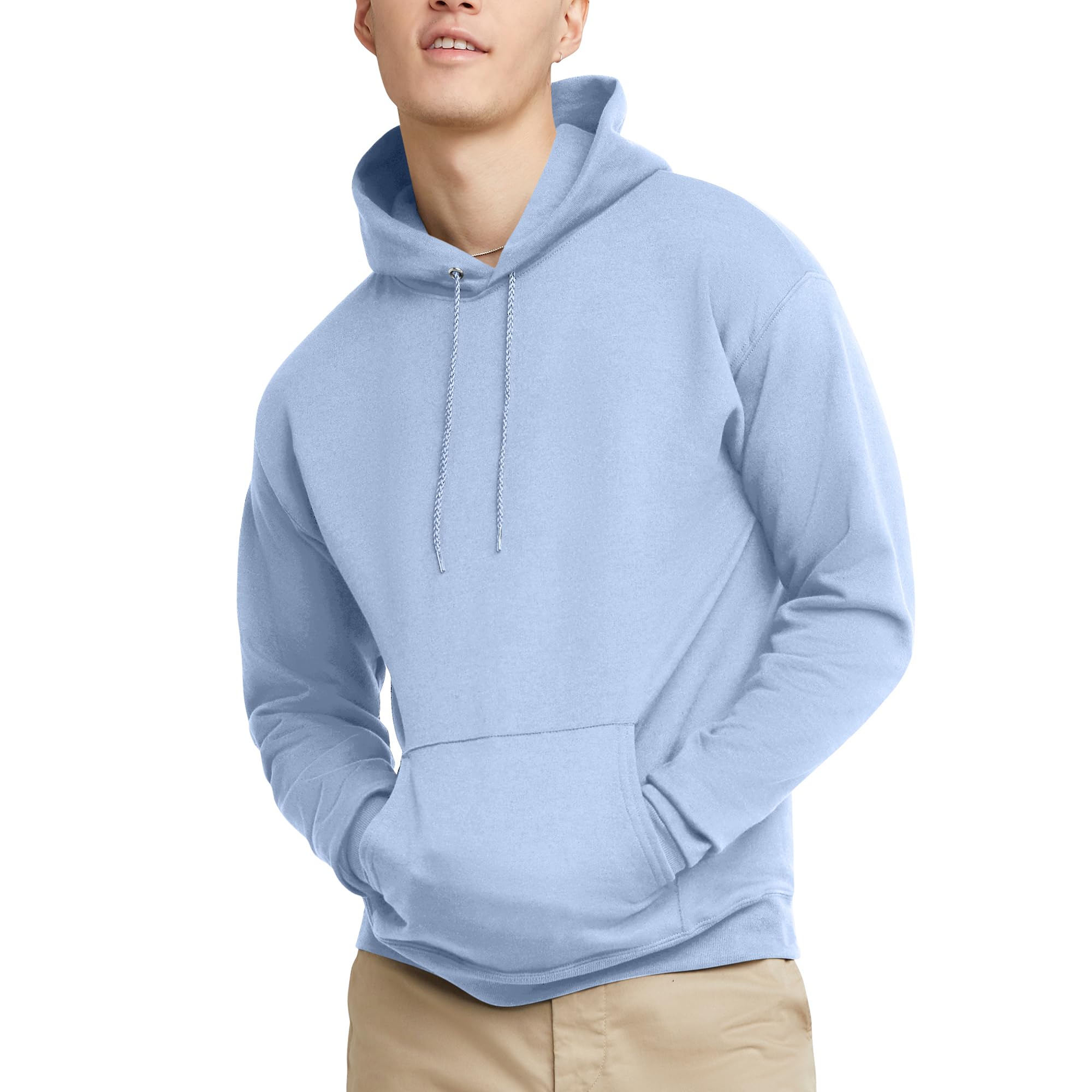 Hanes Mens Pullover EcoSmart Hooded Sweatshirt, Light Blue, Medium