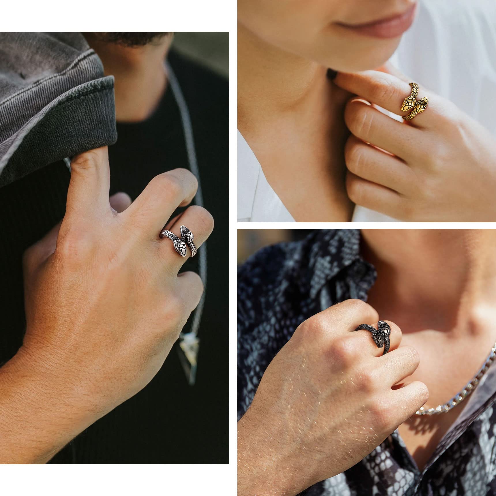 Bestyle Cool Stainless Steel Snake Ring for Women Men Cool Rings Snake Jewelry Gothic Punk Finger Rings Fashion Halloween Costum