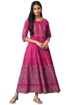 W Purple Embroidered Synthetic Glitter Maxi Dress For Women