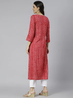 ANNI DESIGNER Womens Cotton Blend Straight Printed Kurta (Bandhani AMD Red_S_Red_Small)