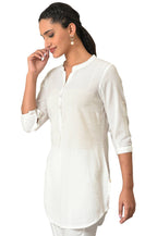 Aurelia White Textured Cotton Rayon Blend Regular Kurti For Women