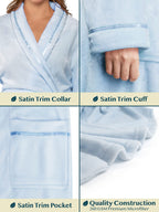 PAVILIA Plush Robe For Women | Light Blue, Fluffy Soft Bathrobe | Luxurious Fuzzy Warm Spa Robe, Cozy Fleece Long Robe | Satin T