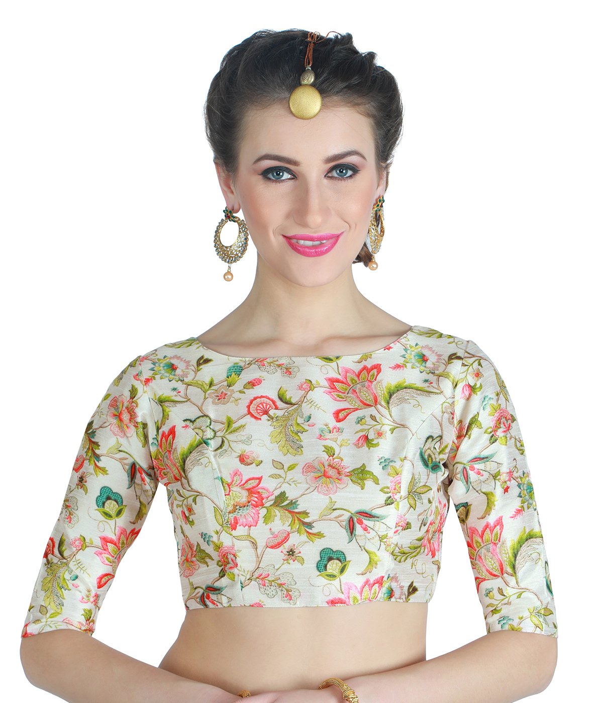 Studio Shringaar WomenS Polyester Elbow Length Sleeves Printed Saree Blouse (MultiColor, 44) 44