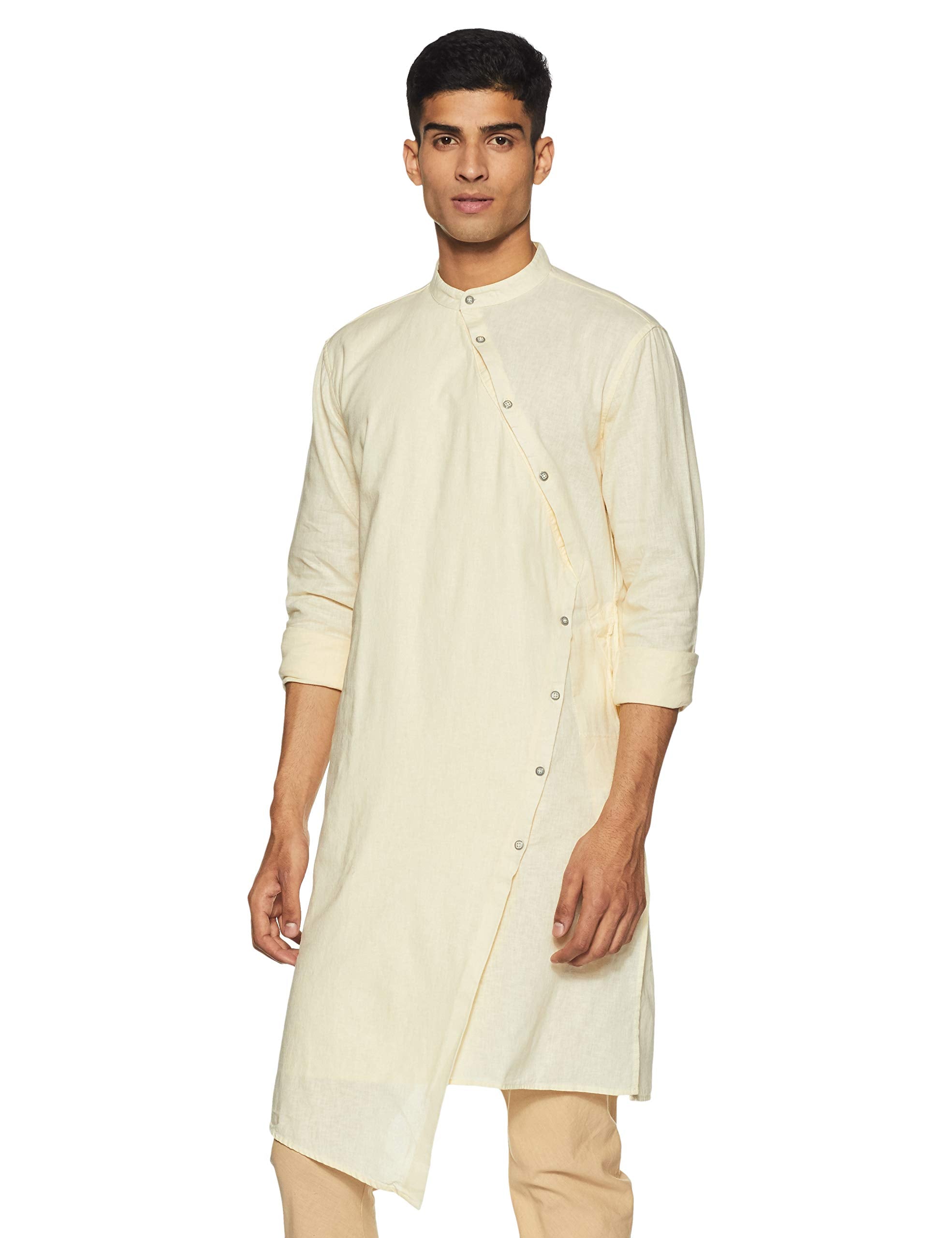 The Indian Garage Co Men'S Cotton Slim Fit Kurta (K863L42_Yellow_L)