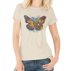 Women Crew Tee - Butterfly Floral - Beige by DelSol for Women - 1 Pc T-Shirt (Large)