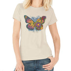 Women Crew Tee - Butterfly Floral - Beige by DelSol for Women - 1 Pc T-Shirt (XL)