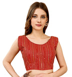 Pujia Mills WomenS Sequin Embroidered U Neck Sleeveless Readymade Saree Blouse Indian Ethnic Designer Stitched WomenS Red Blou
