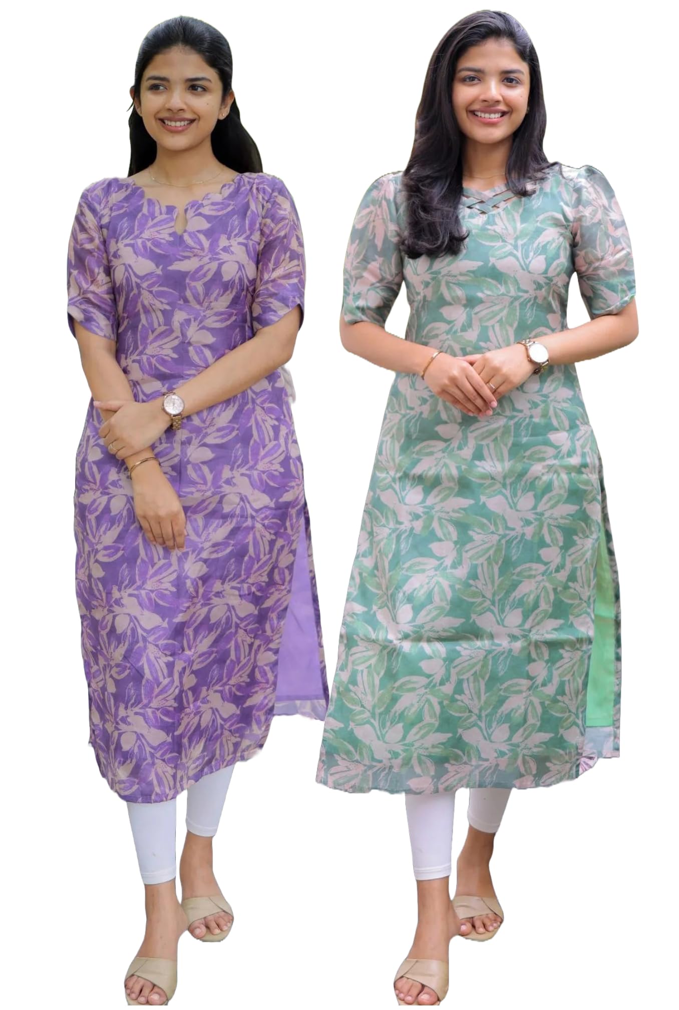 ANNI DESIGNER Womens Rayon Viscose Printed Straight Kurta Pack of 2 Combo (Godavari Blue-Godavari Green-Combo_XXL_Multicolor_XX