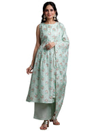 Libas Womens Printed Silk Blend A-Line Kurta With Palazzos And Dupatta