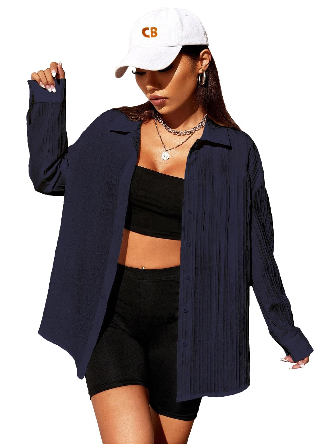 CB-COLEBROOK Oversized Textured Beach Summer Shirt for Women | Shirt for Women Stylish Western | Women Long Shirt Top | Women Ca