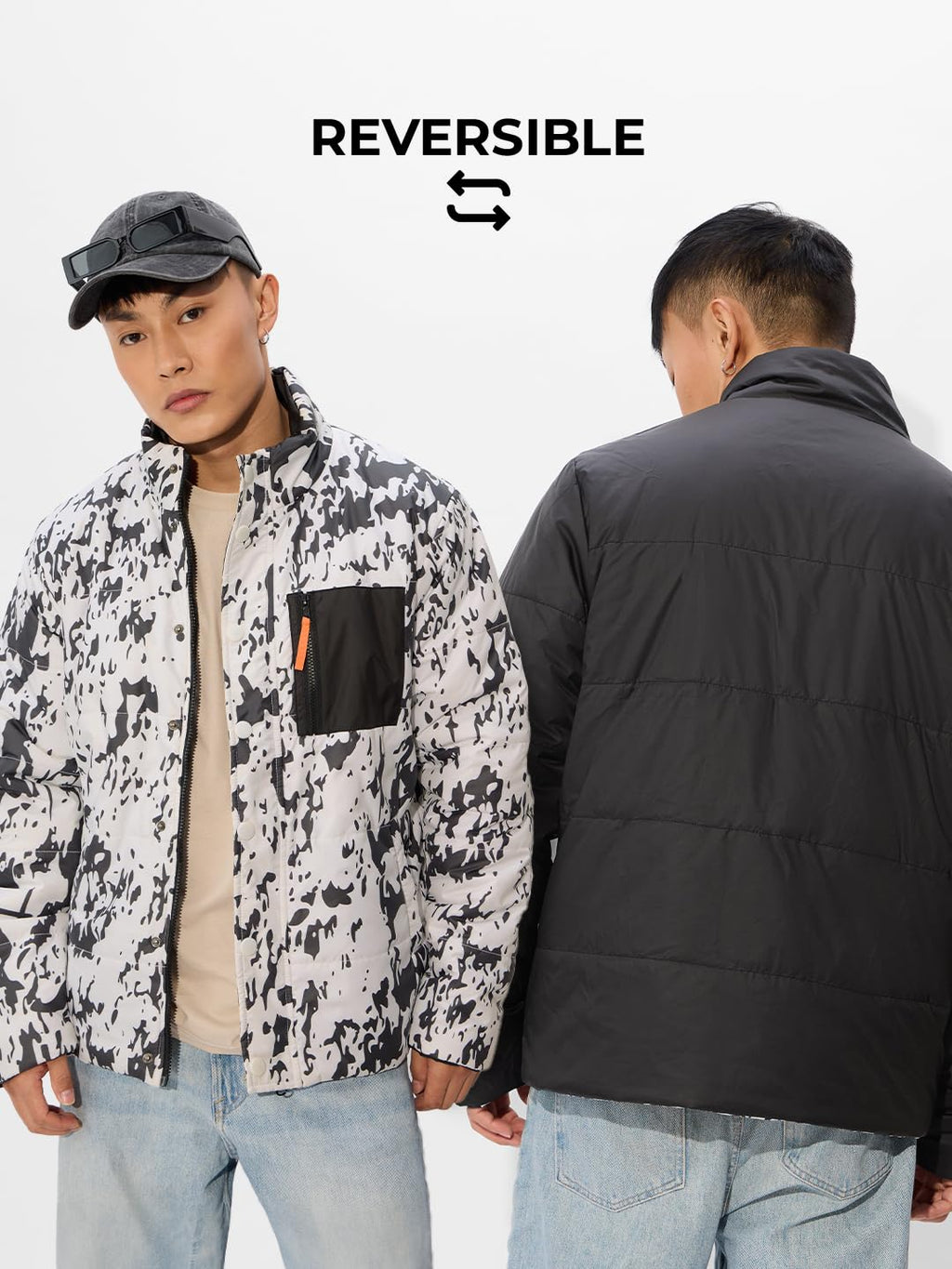 The Souled Store Zebra Women and Girls Winter Reversible Puffer Jackets