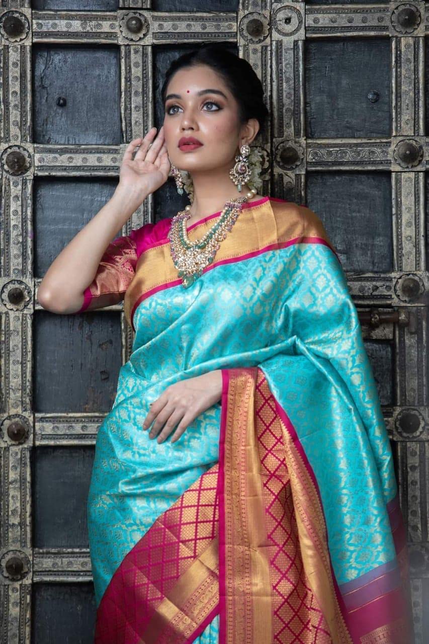 Flosive Ayn WomenS Present Banarasi Soft Lichi Silk Saree Beautiful Jacquard Rich Pallu Design Work Zari Woven Silk Style Saree