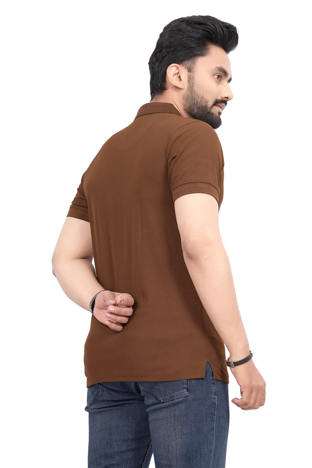 More & More MenS Solid Regular Fit T-Shirt (Bb Polo Brown