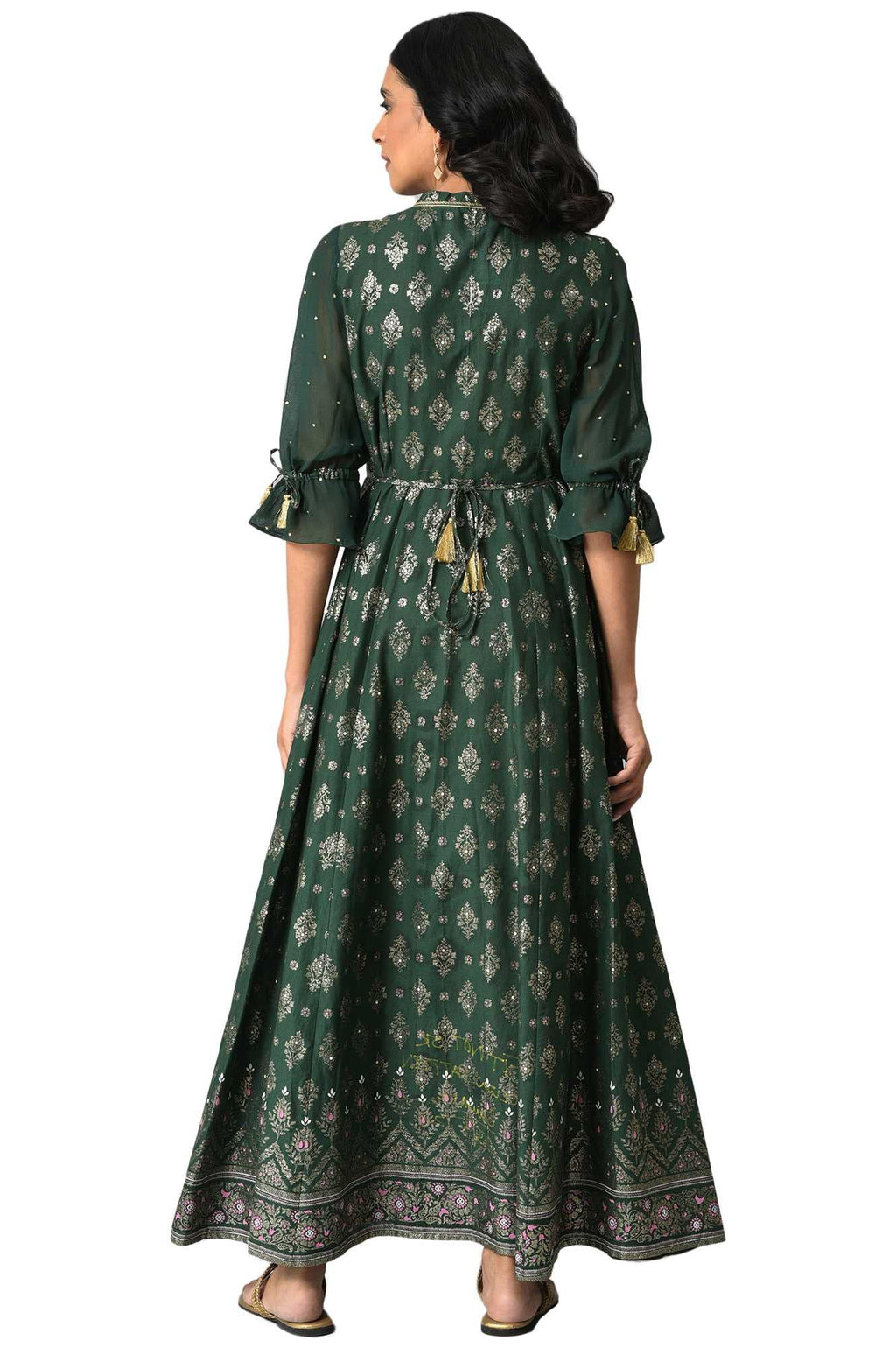 Aurelia Pink Foil Pattern Cotton Anarkali Kurta with Sequins