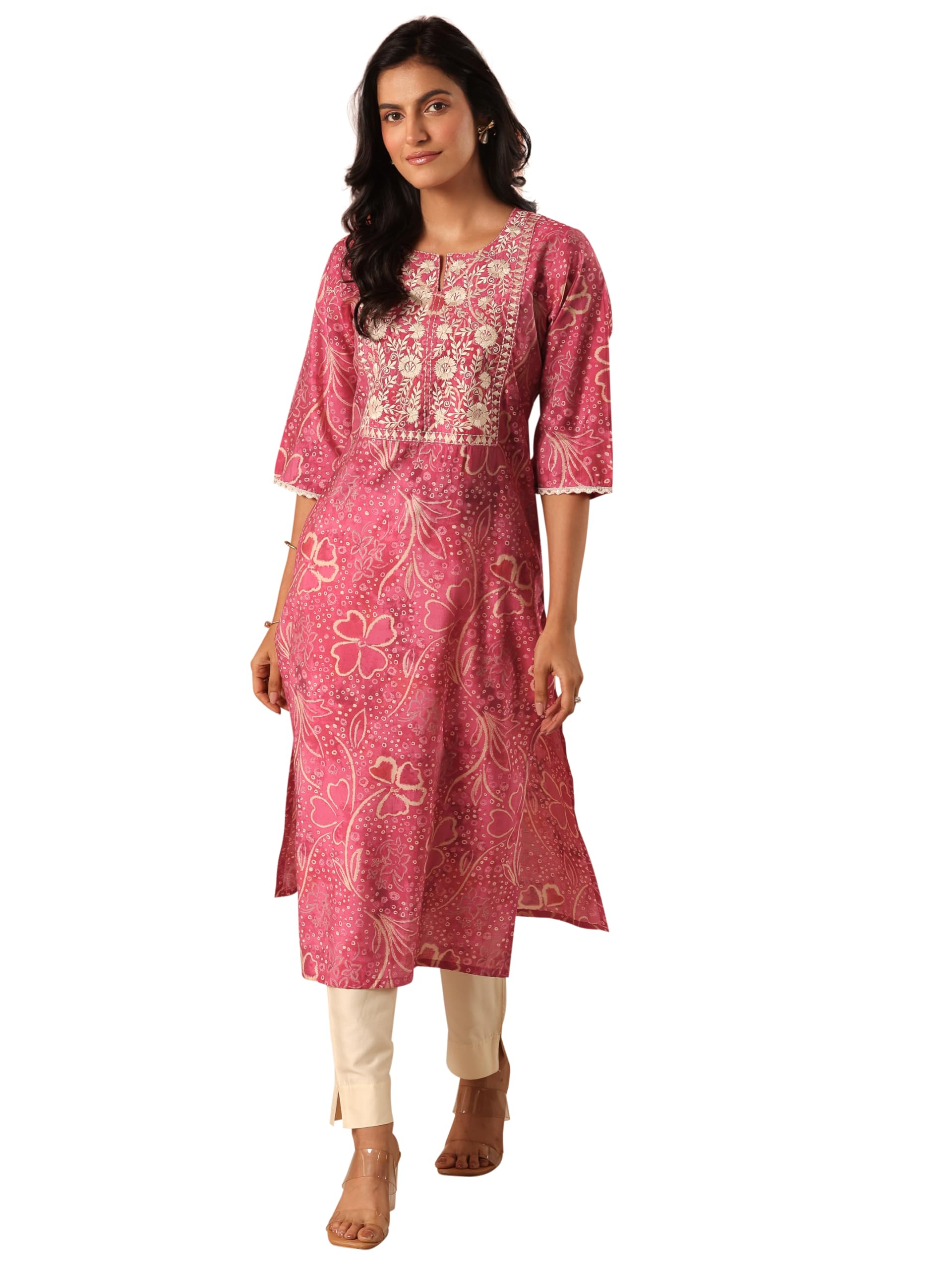 Gerua by Libas Printed Silk A-Line Kurta Pink