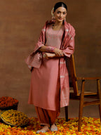 Libas WomenS Silk Blend Kurta Sets (35647_Peach