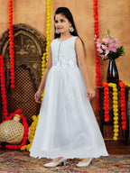 Aarika Girls White Colour Solid Net Gown (3-9 Years)