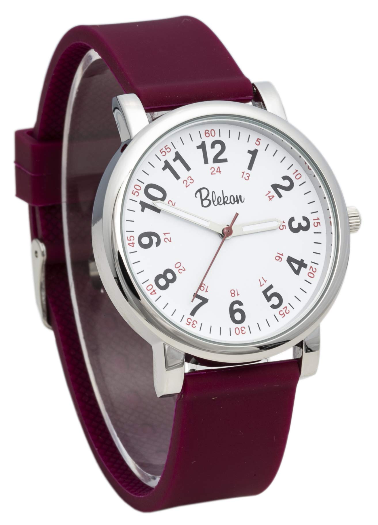 Blekon Original Nurse Watch - Medical Scrub Colors, Easy Read Dial, Second Hand, Water Resistant Watch (Maroon)