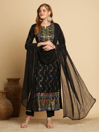 ANNI DESIGNER Ladies Cotton Blend Kurta Trousers with Dupatta Set, Black, S