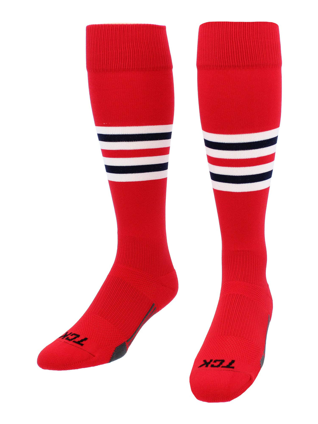 TCK Performance Baseball/Softball Socks (Scarlet/White/Navy, Large)