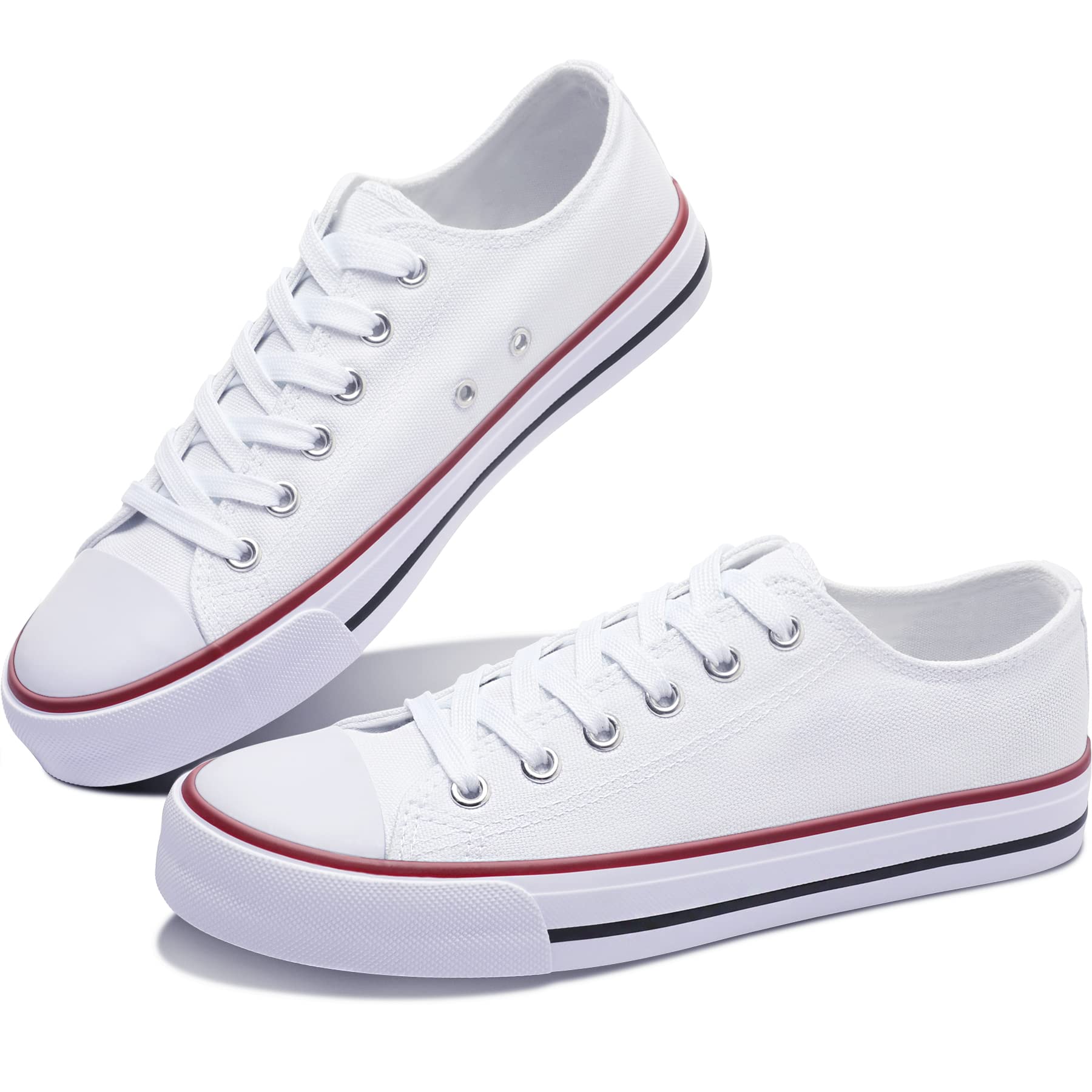 Obtaom Women   s Canvas Shoes Low Top Fashion Sneakers Slip on Walking Shoe(White US08)