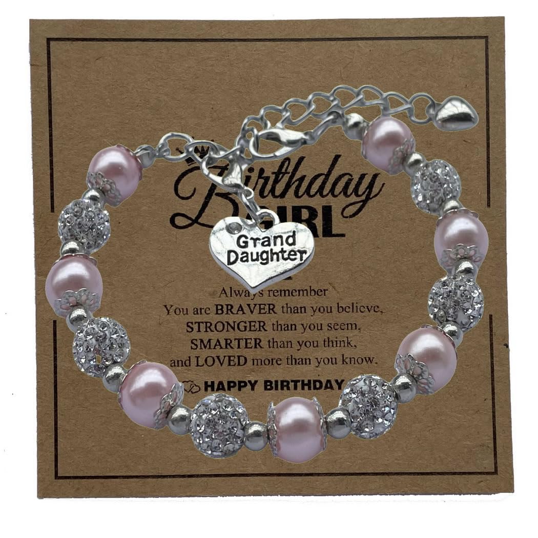 DOLON Pink with Violet Color Rhinestone Crystal Gift for Granddaughter Bracelet Jewelry Birthday Graduation Christmas