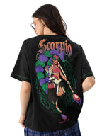 The Souled Store Zodiac: Scorpio Women and Girls Short Sleeves Round Neck Black Graphic Printed Cotton Oversized T-Shirts