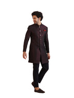 Kisah MenS Maroon And Navy Blue Indo-Western Sherwani Trousers Set, Cotton Full Sleaves, Knee Length, Straight, Regular Fit, Ma