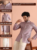 Kisah MenS Bandhgala & Trouser Set  Textured Silk Blend Jacquard Ethnic Suit For Men  Regular Fit Wedding & Festivals  Dry Clean