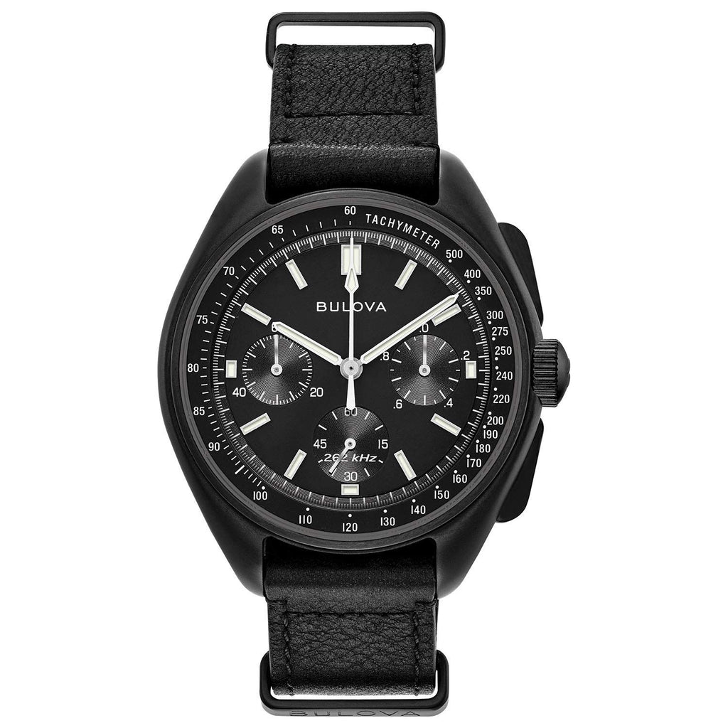 Bulova Men's Archive Series Lunar Pilot 6-Hand Chronograph Precisionist Black Ion-Plated Stainless Steel, Black NATO Strap and S
