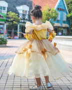 TYHTYM Belle Costumes Dress Up Party Girls Princess Cosplay Halloween Kids Ball Gown 2-13Years Gold