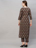 ANNI DESIGNER Womens Cotton Blend Printed Straight Kurta with Pant (Urmi Maroon_S_Maroon_Small)