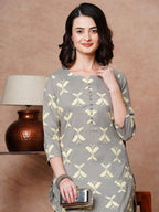 ANNI DESIGNER Ladies Cotton Kurta with Trousers, grey, S