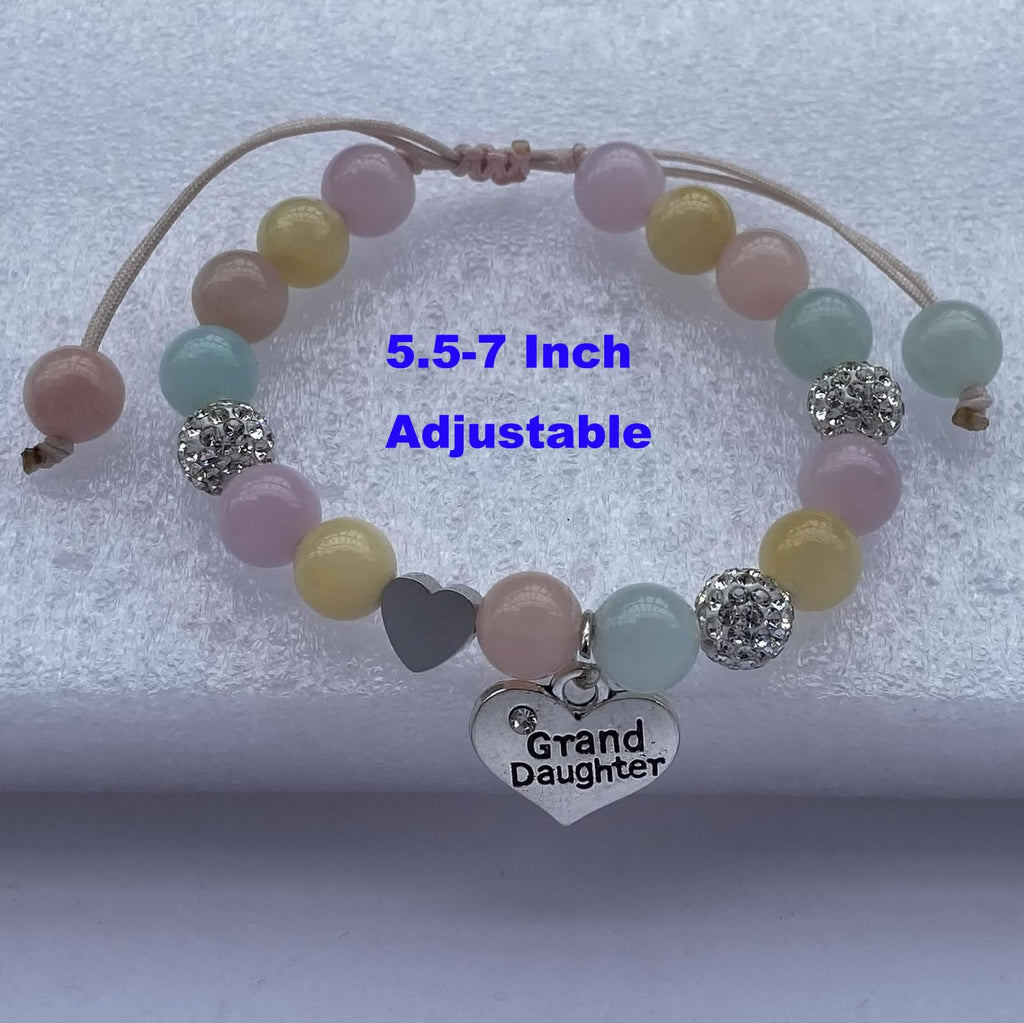 DOLON Handmade Rhinestone Crystal Multi Color Stones Beaded with Heart Granddaughter Charm Bracelet Gift Adjustable for Birthday