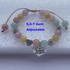 DOLON Handmade Rhinestone Crystal Multi Color Stones Beaded with Heart Granddaughter Charm Bracelet Gift Adjustable for Birthday