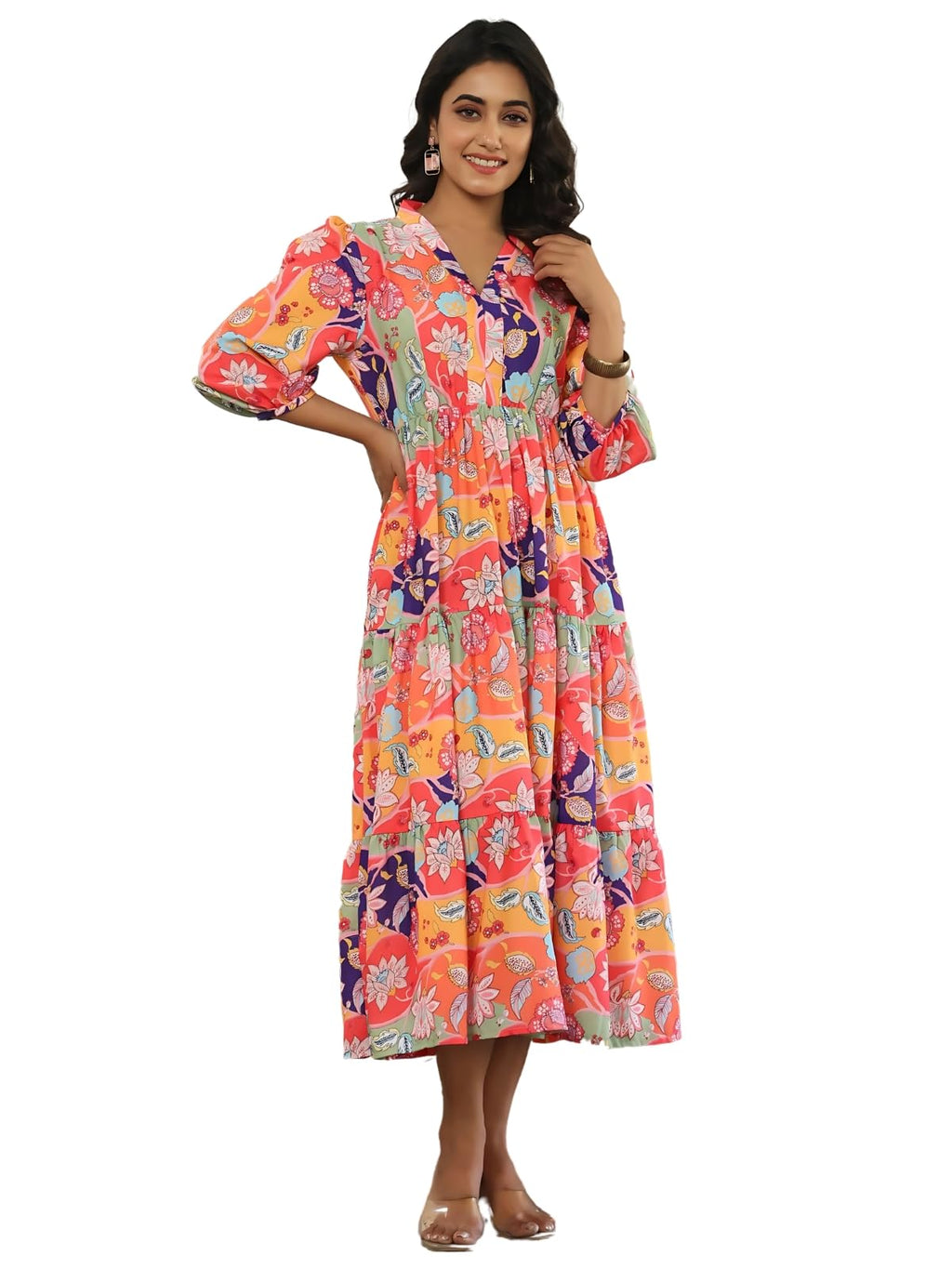Leriya Fashion WomenS Rayon Casual Below The Knee Western Dress (Lf-W.Dress-Wd1317_Orange